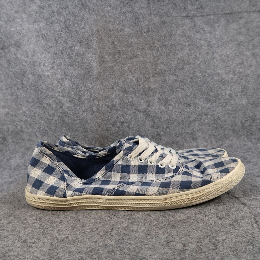 Mossimo Shoes Womens 9 Casual Sneakers Lace Up Low Flat Blue White Gingham